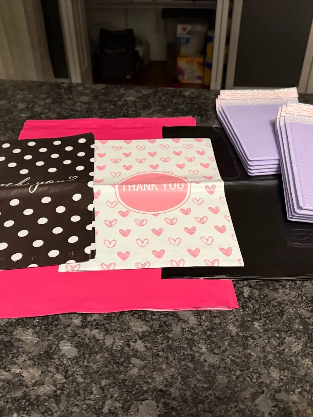 Bundle of 35 PolyMailers Assorted Sizes & Colors Hearts Dots Pink Black Purple